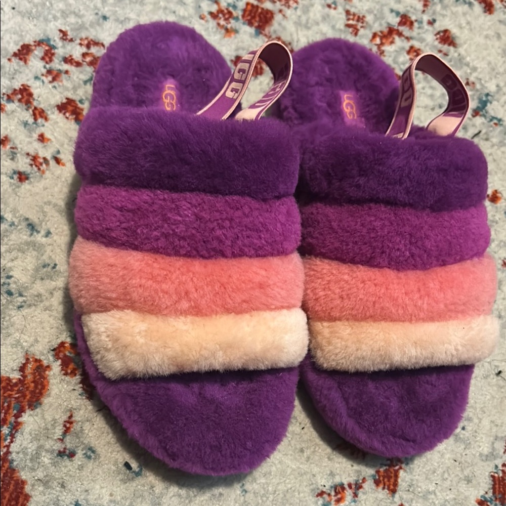 UGG Plush Purple and Pink Striped Slippers